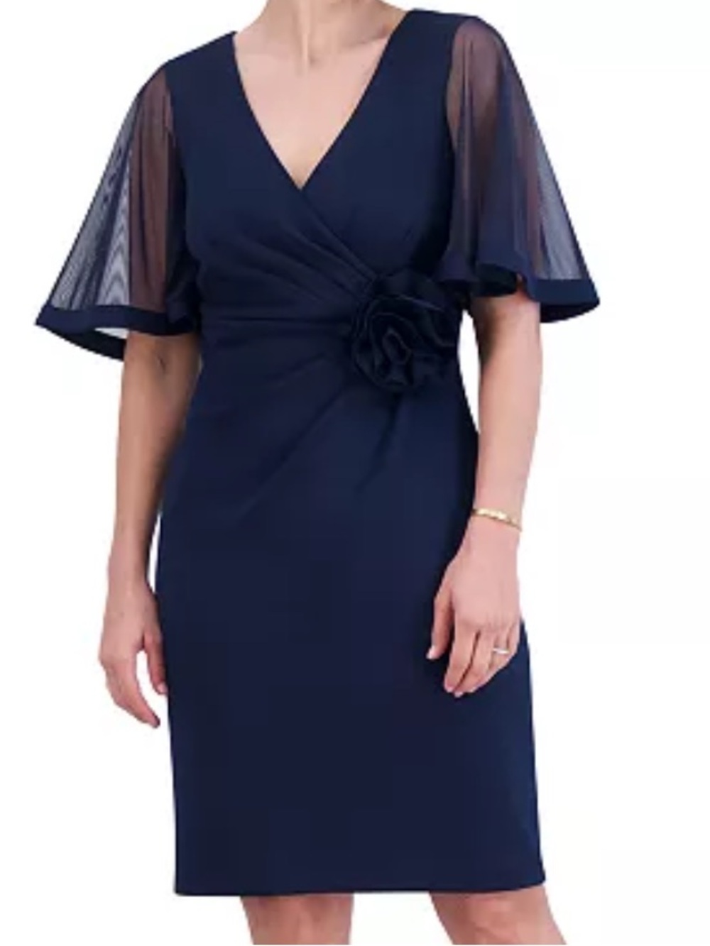 Jessica Howard Navy V-Neck Midi Dress with Rosette Waist